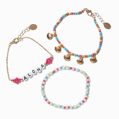 "Aloha" Gold-tone Shell Beaded Bracelet Set -  3 Pack