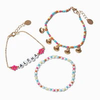 "Aloha" Gold-tone Shell Beaded Bracelet Set -  3 Pack