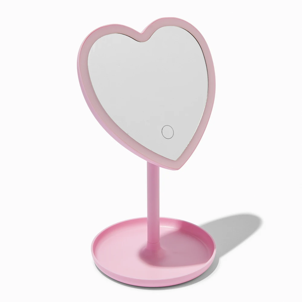 Pink Heart Light-Up Stand Mirror