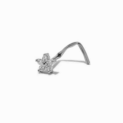 20G Silver-tone Stainless Steel Cubic Zirconia Flower Threadless Corkscrew Nose Stud