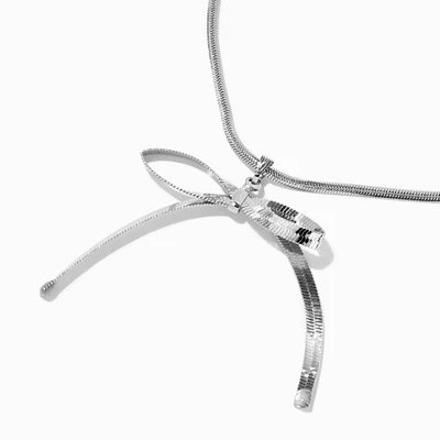 Silver-tone Snake Chain Bow Necklace 