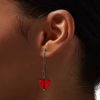 Red Puffy Heart Chain Drop Earrings
