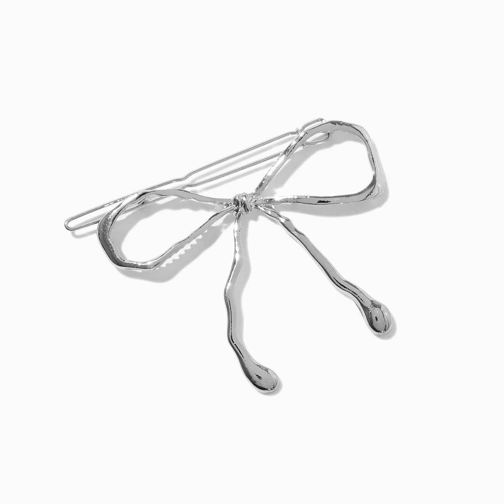 Silver Metal Hair Bow Clip 