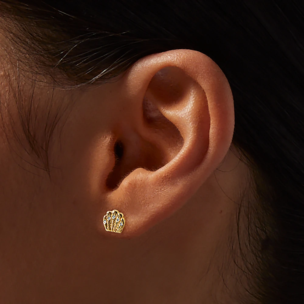 C LUXE by Claire's 18kt Gold Plated Cubic Zirconia Seashell Stud Earrings