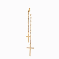 Gold-tone Cross Tinsel Chain Front & Back Drop Earrings