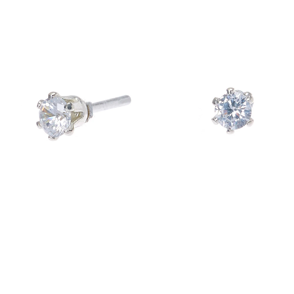 Clear Cubic Zirconia 3mm Round Stud Earrings