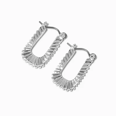 Silver-tone Textured Rectangular Hoop Earrings