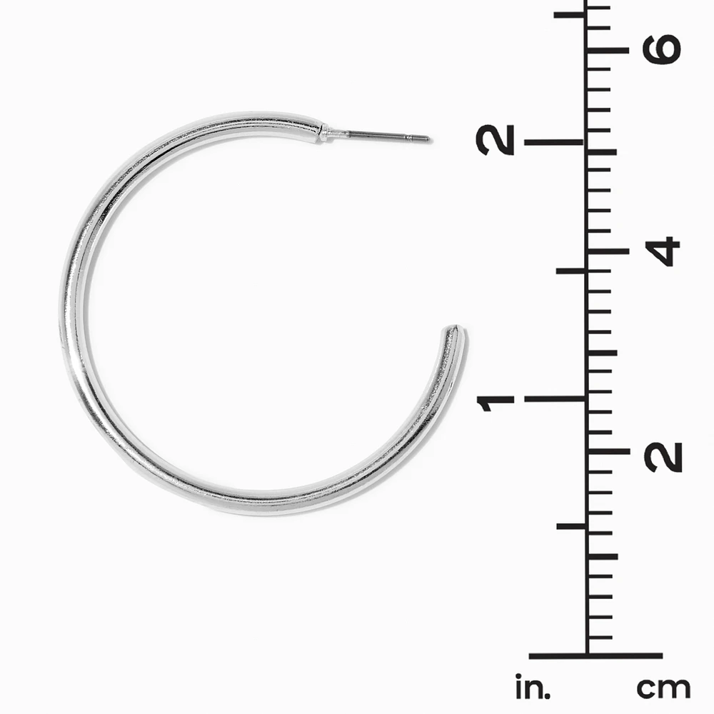 Silver-tone 40mm Tubular Hoop Earrings