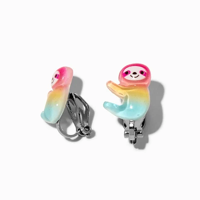 Rainbow Sloth Clip-On Stud Earrings