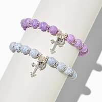 Best Friends Cross Marbled Beaded Stretch Bracelets - 2 Pack