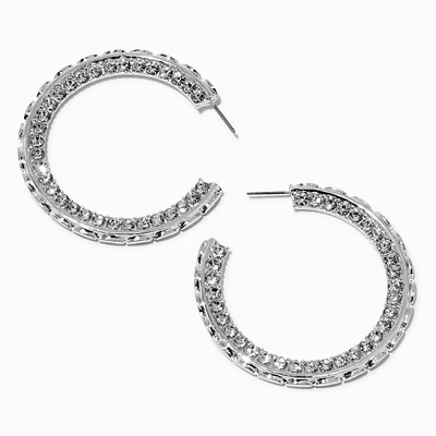 Silver-tone Crystal Studded 55mm Hoop Earrings
