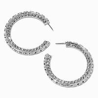 Silver-tone Crystal Studded 55mm Hoop Earrings