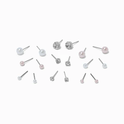 Pink & White Crystal & Pearl Coquette Stud Earrings - 9 Pack