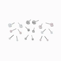 Pink & White Crystal & Pearl Coquette Stud Earrings - 9 Pack