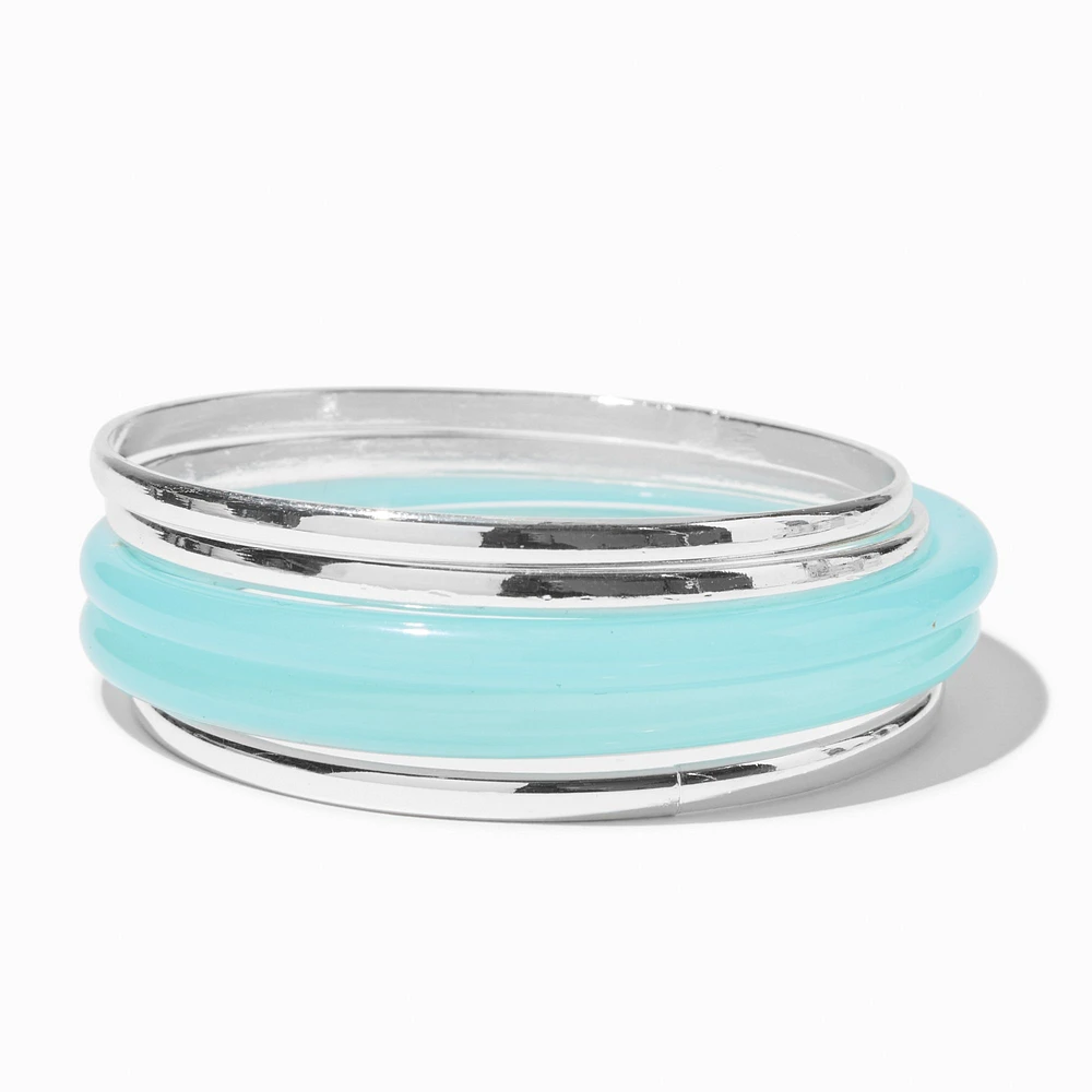 Silver-tone & Turquoise Resin Bangle Bracelets - 5 Pack