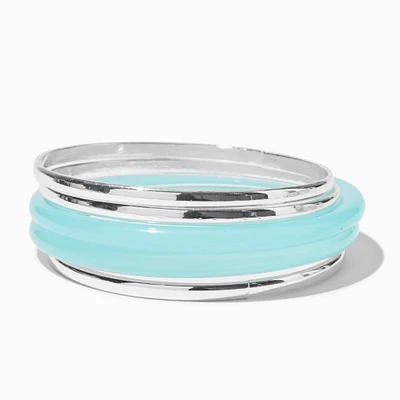 Silver-tone & Turquoise Resin Bangle Bracelets - 5 Pack