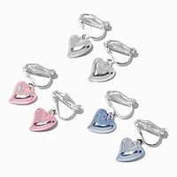 Puffy Heart Clip-On Drop Earrings - 3 Pack 