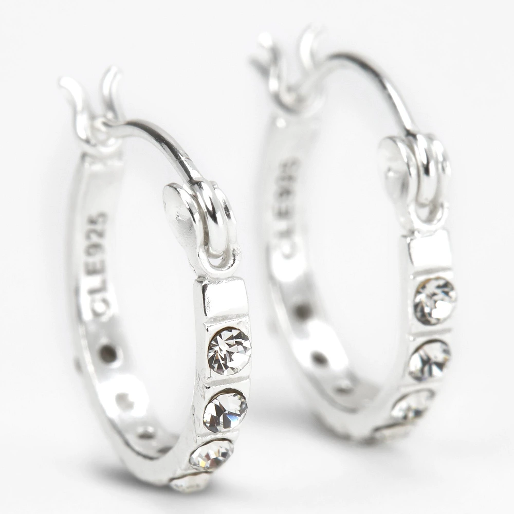 C LUXE by Claire's Sterling Silver 12mm Crystal Embellished Hoop Earrings