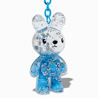 Blue Bunny Water-Filled Glitter Keychain