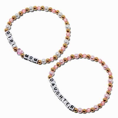 Best Friends Beaded "Girl Mom" & "Daughter" Stretch Bracelets - 2 Pack