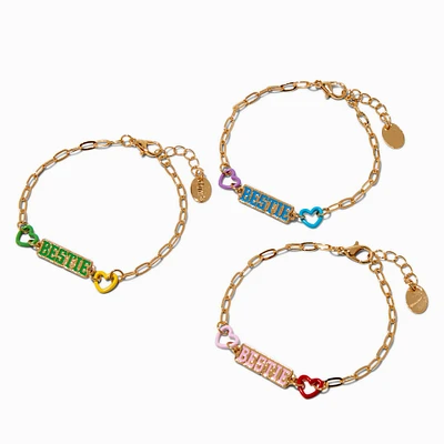 Best Friends Gold-tone "Bestie" Heart Adjustable Bracelets - 3 Pack