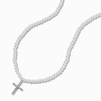 Pearl & Silver-tone Cross Pendant Necklace