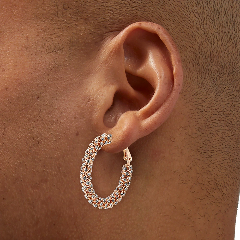 Rose Gold-tone Crystal 30mm Hoop Earrings 