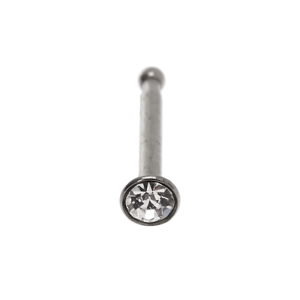20G Silver-tone Stainless Steel Crystal Nose Stud