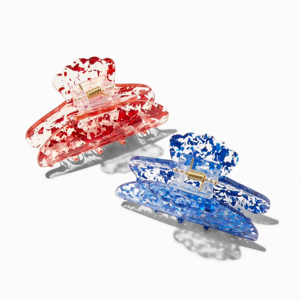 Red & Blue Glitter Hair Claws - 2 Pack