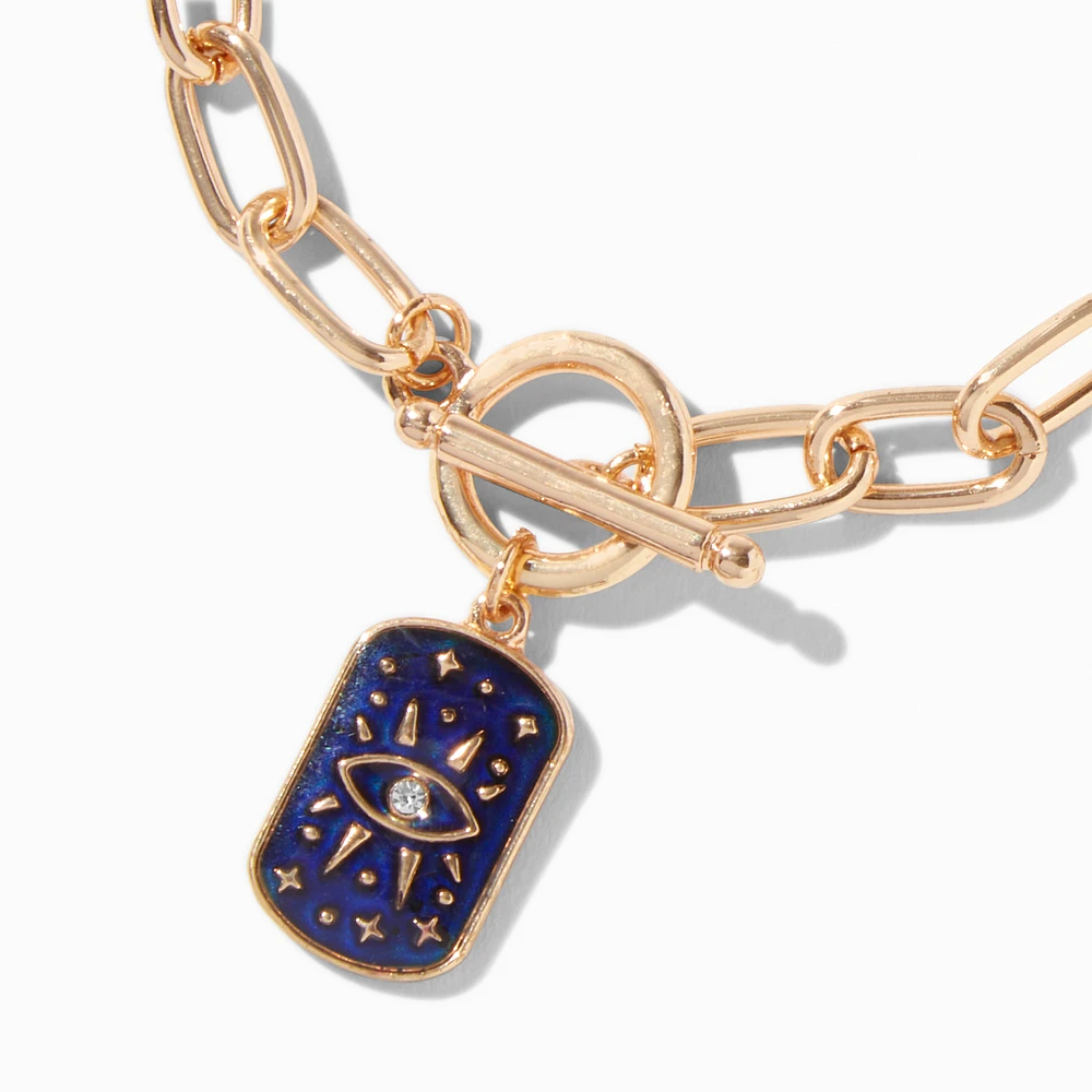Gold-tone Mood Evil Eye Toggle Chain Bracelet 