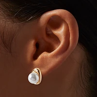 Gold-tone Pearl Compass Stud Earrings