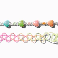 Ombré Heart Beaded Choker & Rainbow Tattoo Chokers - 2 Pack