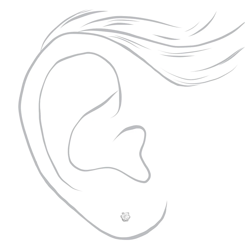 Silver-tone Cubic Zirconia 2mm Round Stud Earrings