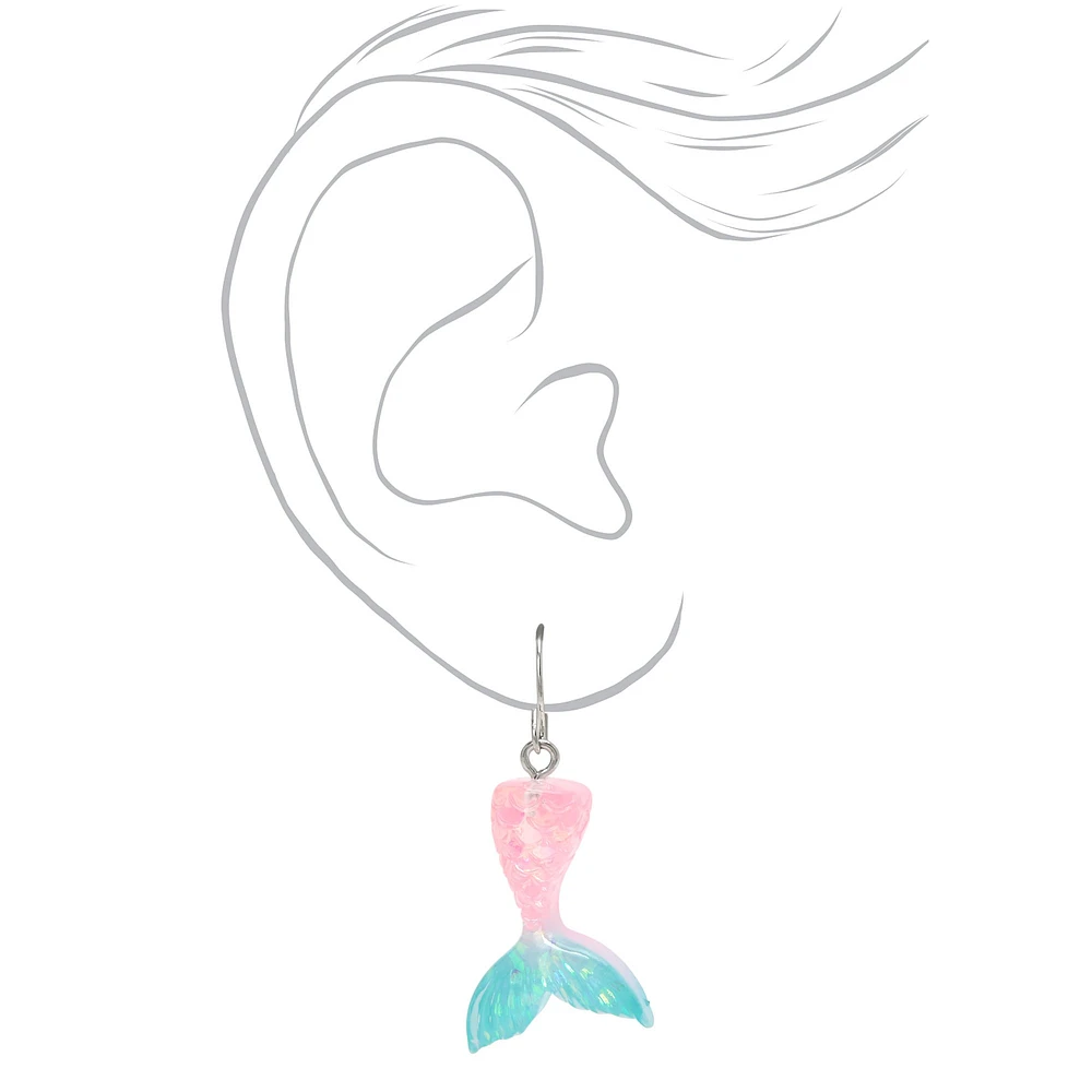 Silver 1.5" Pastel Mermaid Tail Drop Earrings