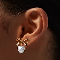 Pearl Heart & Bow Clip-On Drop Earrings 