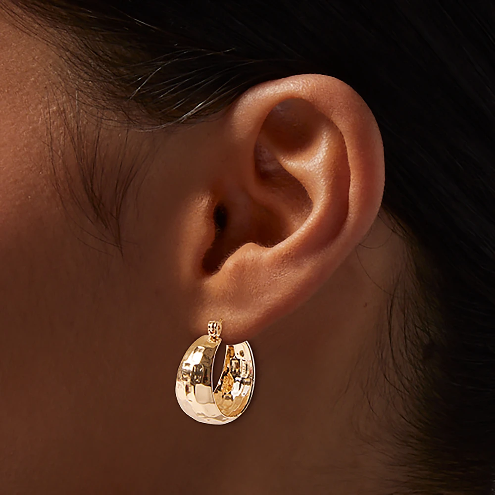 Gold-tone Chunky Textured Hoop Earrings