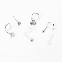 22G Sterling Silver Crystal Ball Bezel Nose Studs - 6 Pack