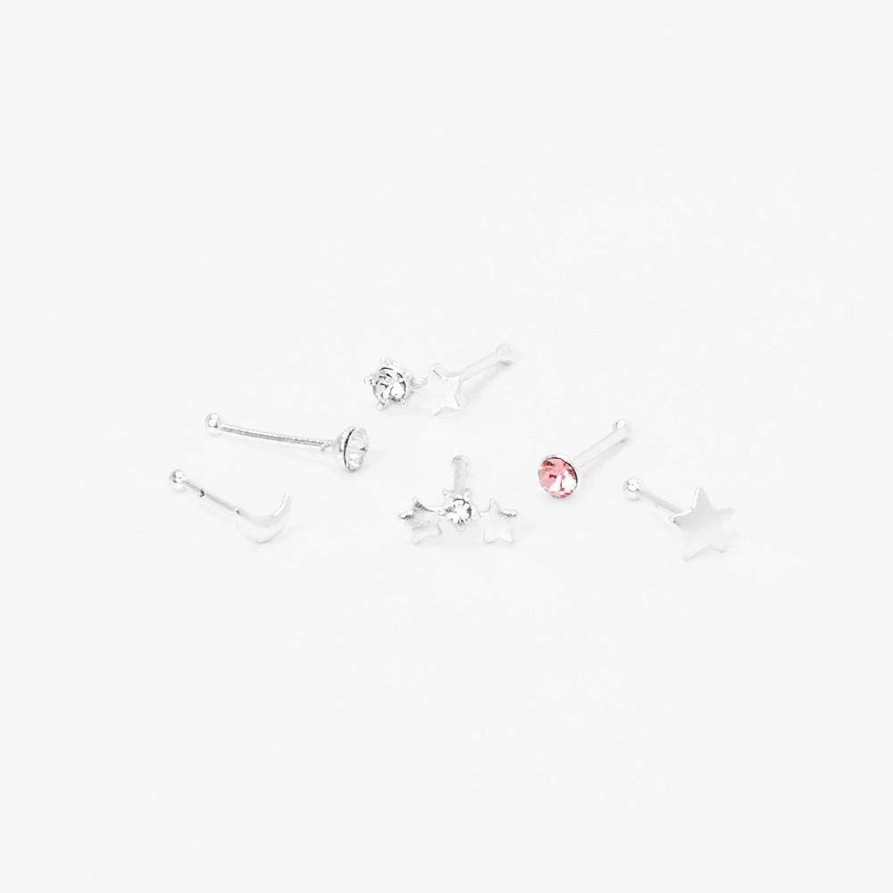 22G Sterling Silver Celestial Mixed Nose Rings - 6 Pack