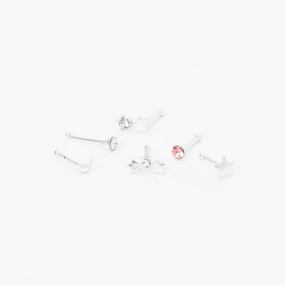 22G Sterling Silver Celestial Mixed Nose Rings - 6 Pack