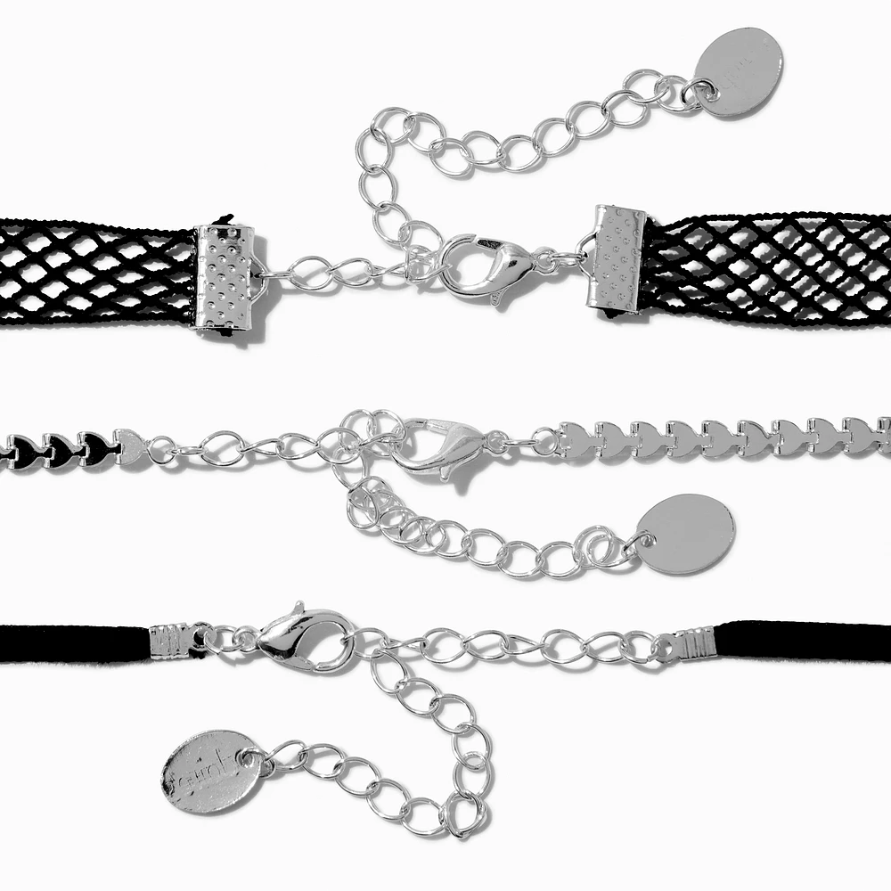 Black Edgy Bow Choker Necklaces - 3 Pack