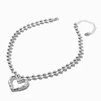 Silver-tone Melted Heart Pendant Shot Bead Necklace 