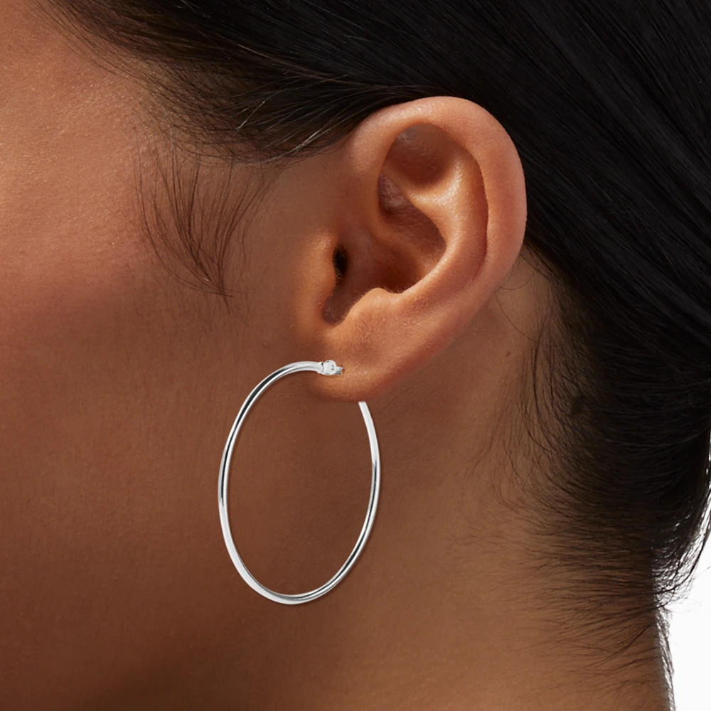 Silver-tone 40mm Thin Hoop Earrings