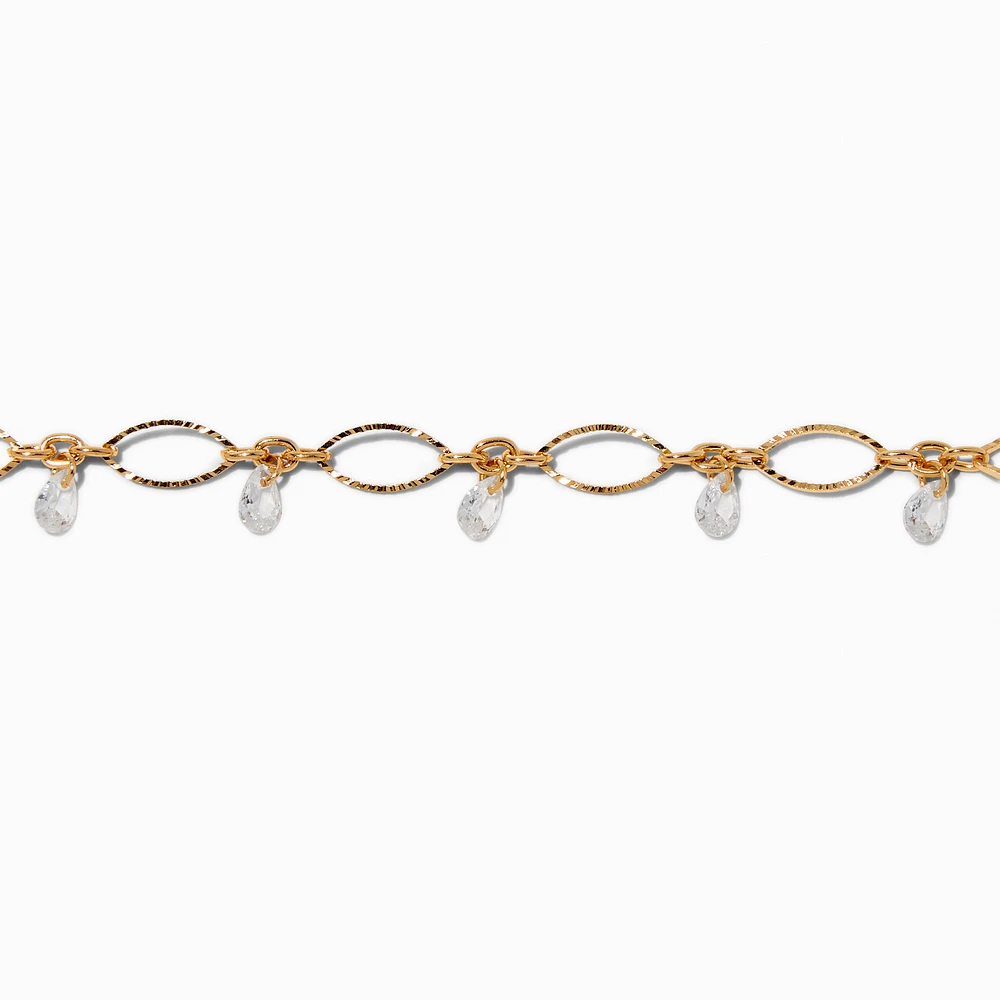Gold-tone Delicate Oval Cubic Zirconia Chain Bracelet