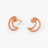 18K Rose Gold Plated Cutout Moon & Star Stud Earrings