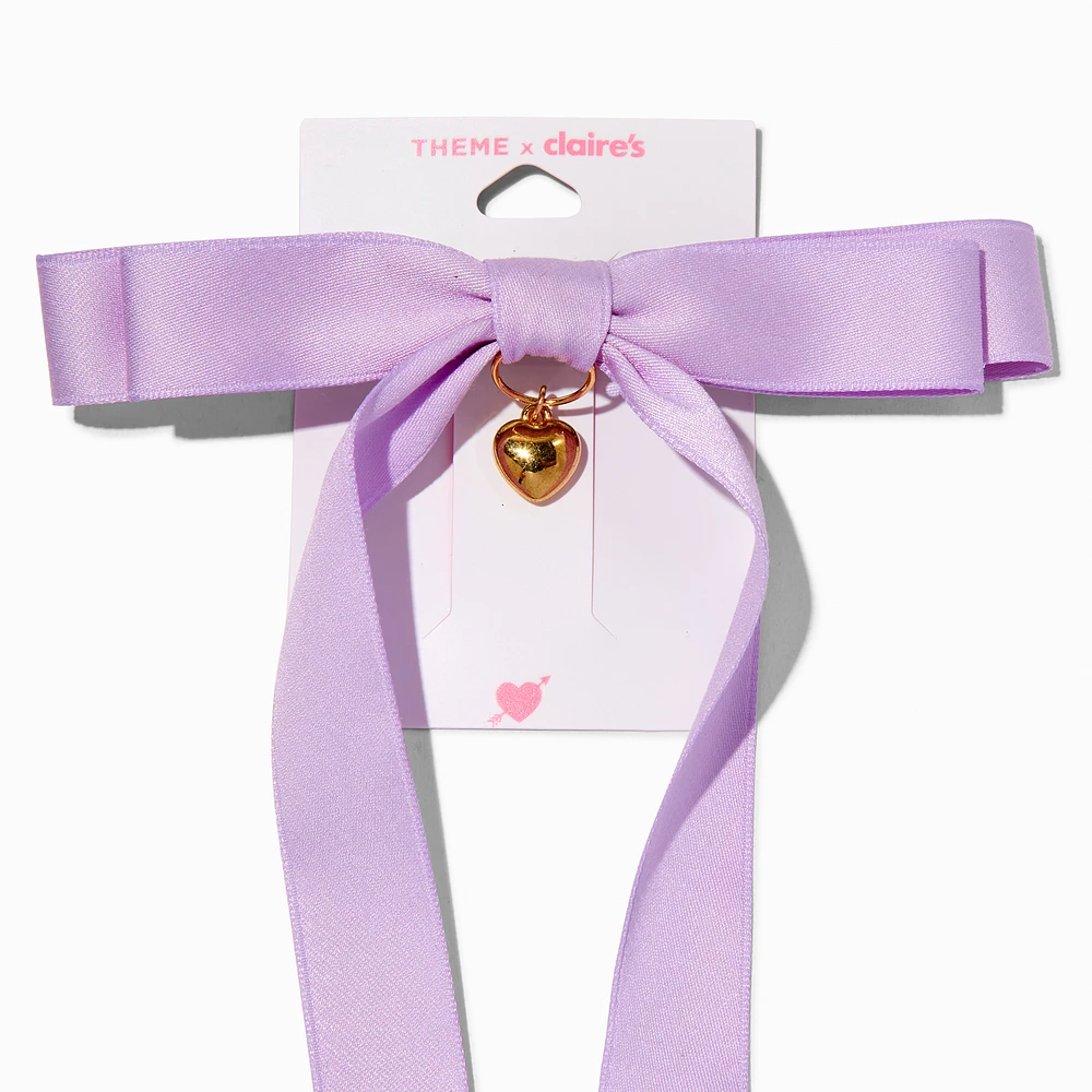 T H E M E x Claire's Purple Long Tail Gold-tone Heart Charm Hair Bow Clip