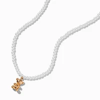 Pearl & Gold-tone Bear Pendant Necklace