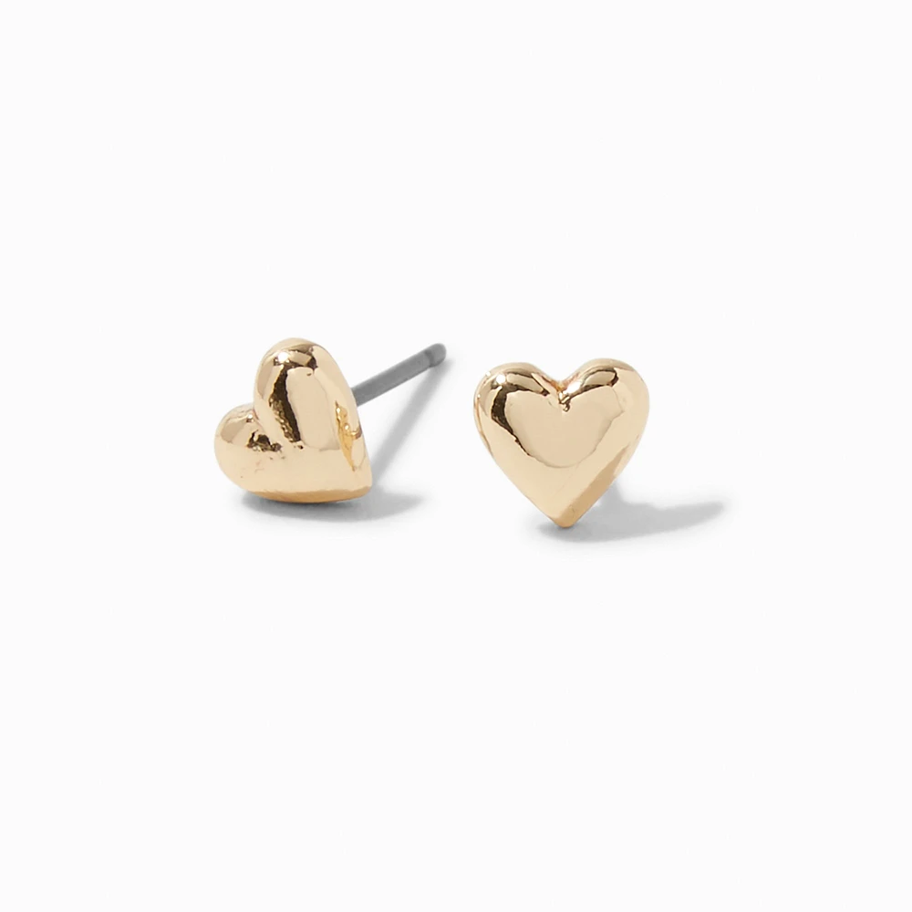 Gold-tone Puffy Heart Stud Earrings