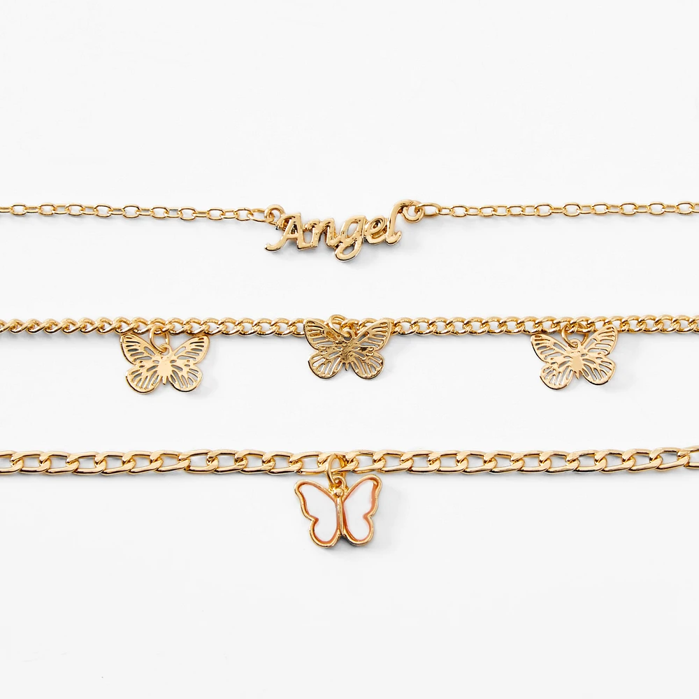 Gold-tone Butterfly & Angel Chain Bracelets - 3 Pack