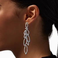 Rhinestone Leaves 3.5" Linear Drop Earrings