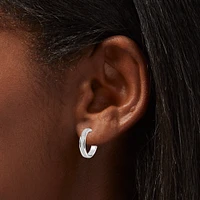 Silver-tone Glitter Hoop Earring Stackables Set - 3 Pack